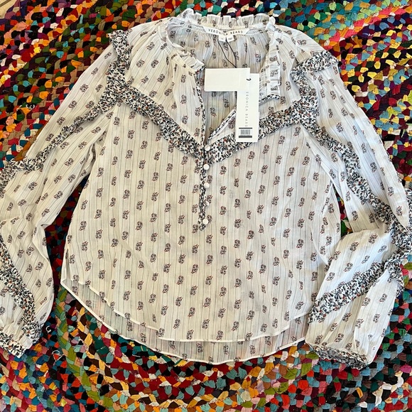 NWT Veronica Beard Abra Stamped Floral Top White Blouse - Picture 10 of 15